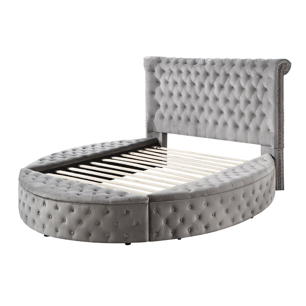 Gaiva Queen Bed w/Storage, Gray Velvet