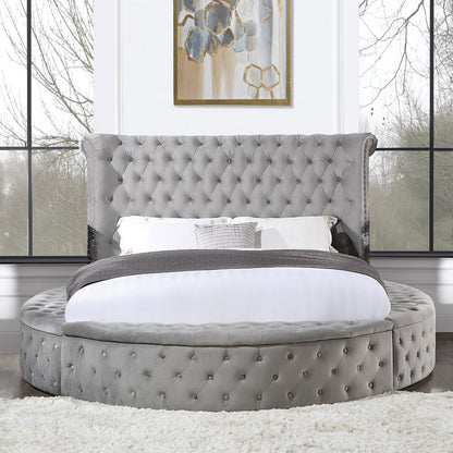 Gaiva Queen Bed w/Storage, Gray Velvet