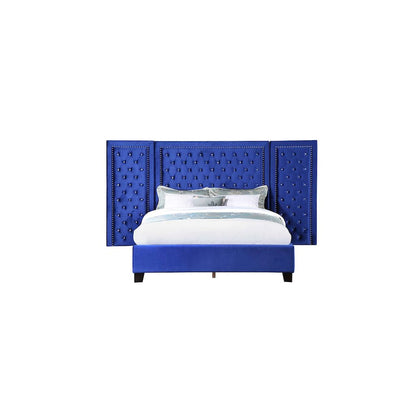 Damazy Queen Bed, Blue Velvet