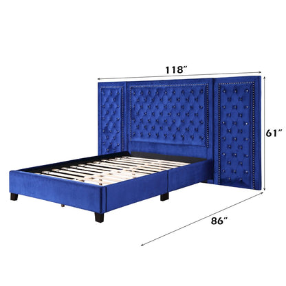 Damazy Queen Bed, Blue Velvet