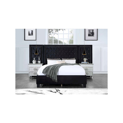 Damazy Queen Bed, Black Velvet