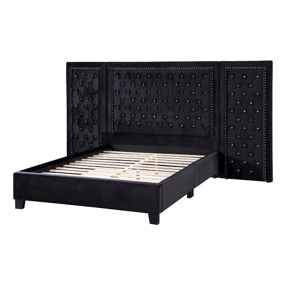 Damazy Queen Bed, Black Velvet