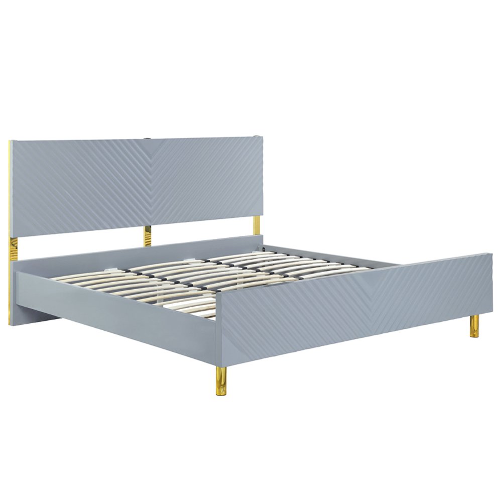 Gaines Eastern King Bed, Gray High Gloss