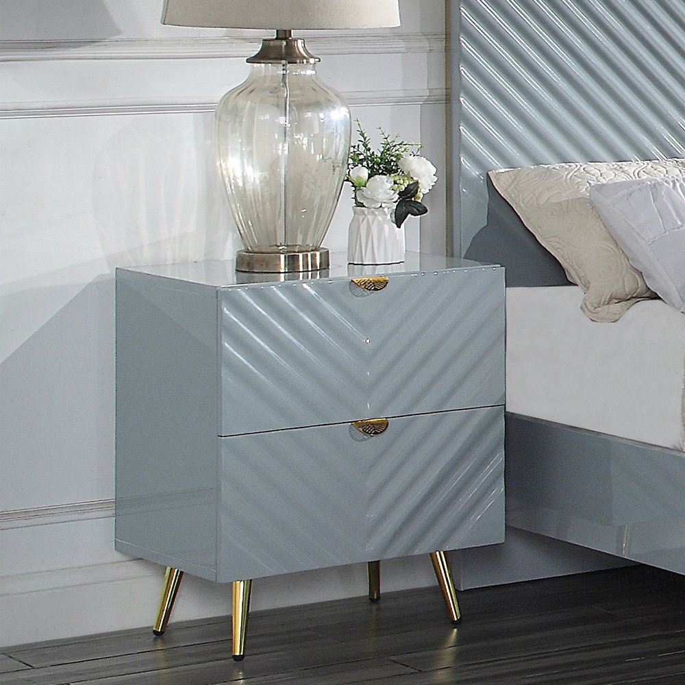 Gaines Nightstand, Gray High Gloss