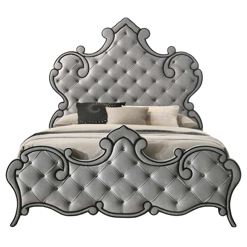 Perine Queen Bed Gray Velvet