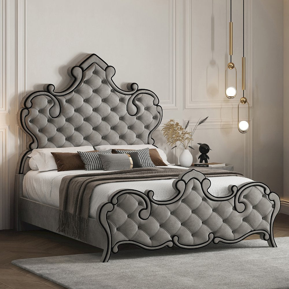 Perine Queen Bed Gray Velvet