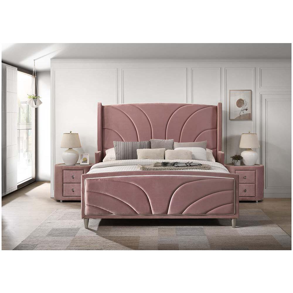 Salonia Queen Bed, Pink Velvet