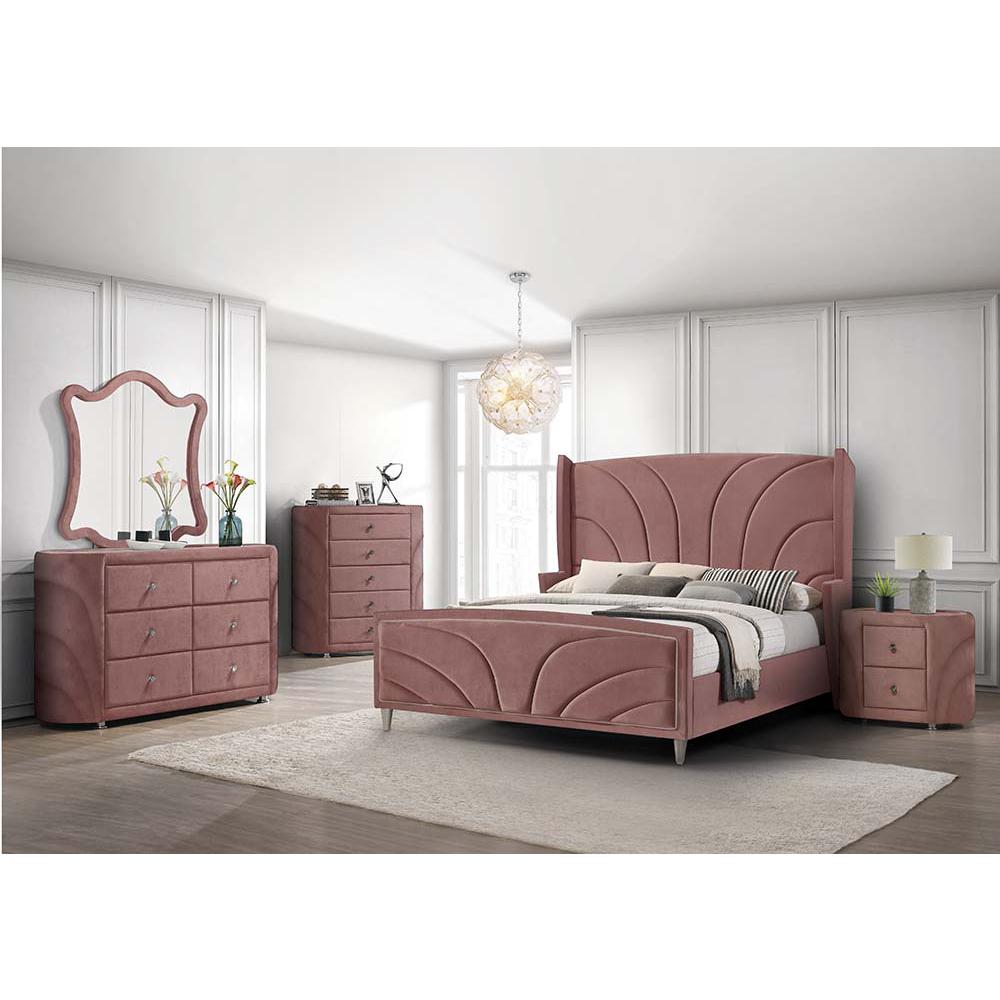 Salonia Queen Bed, Pink Velvet