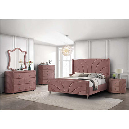 Salonia Queen Bed, Pink Velvet