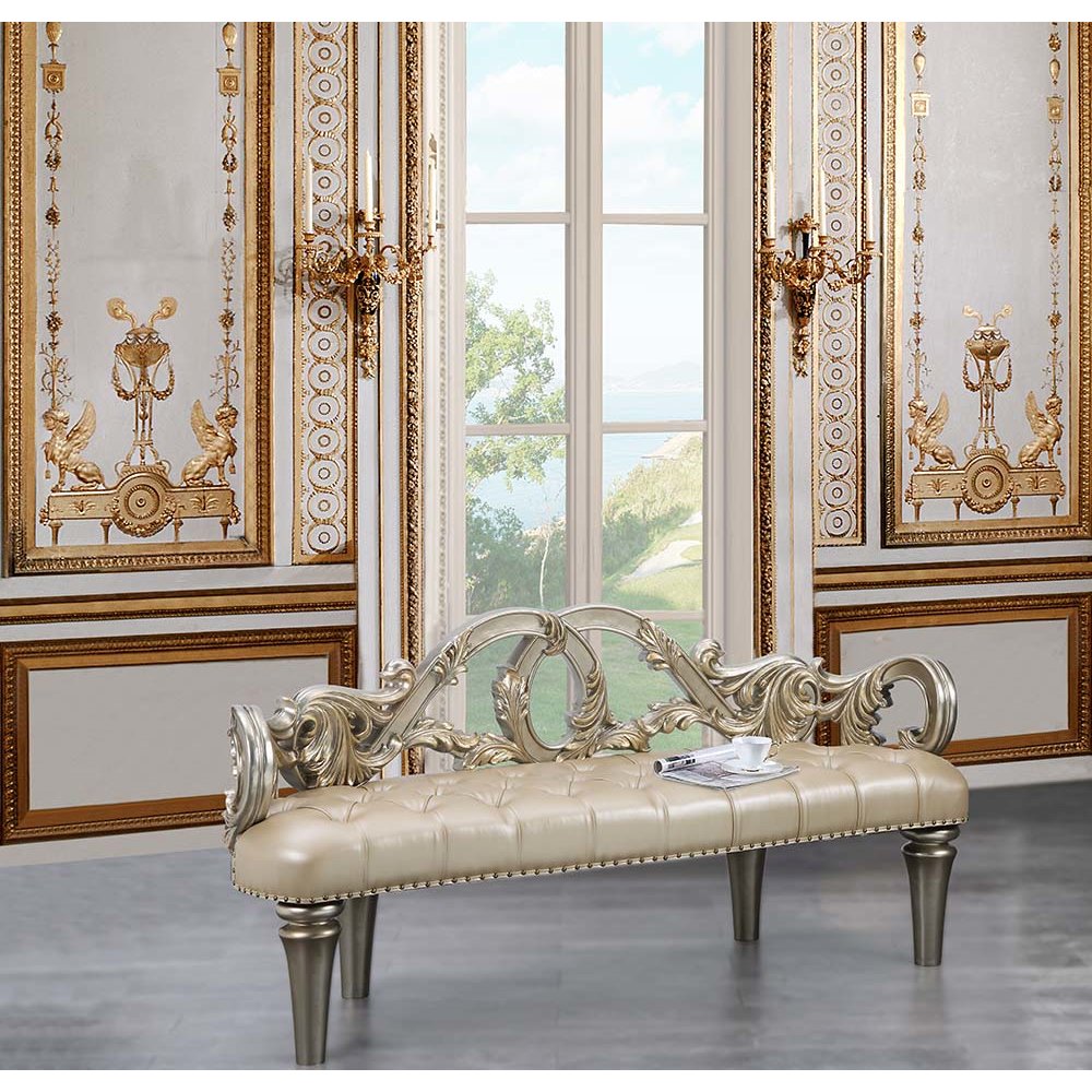 Danae Bench, Leatherette, Champagne & Gold
