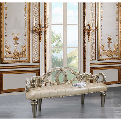 Danae Bench, Leatherette, Champagne & Gold