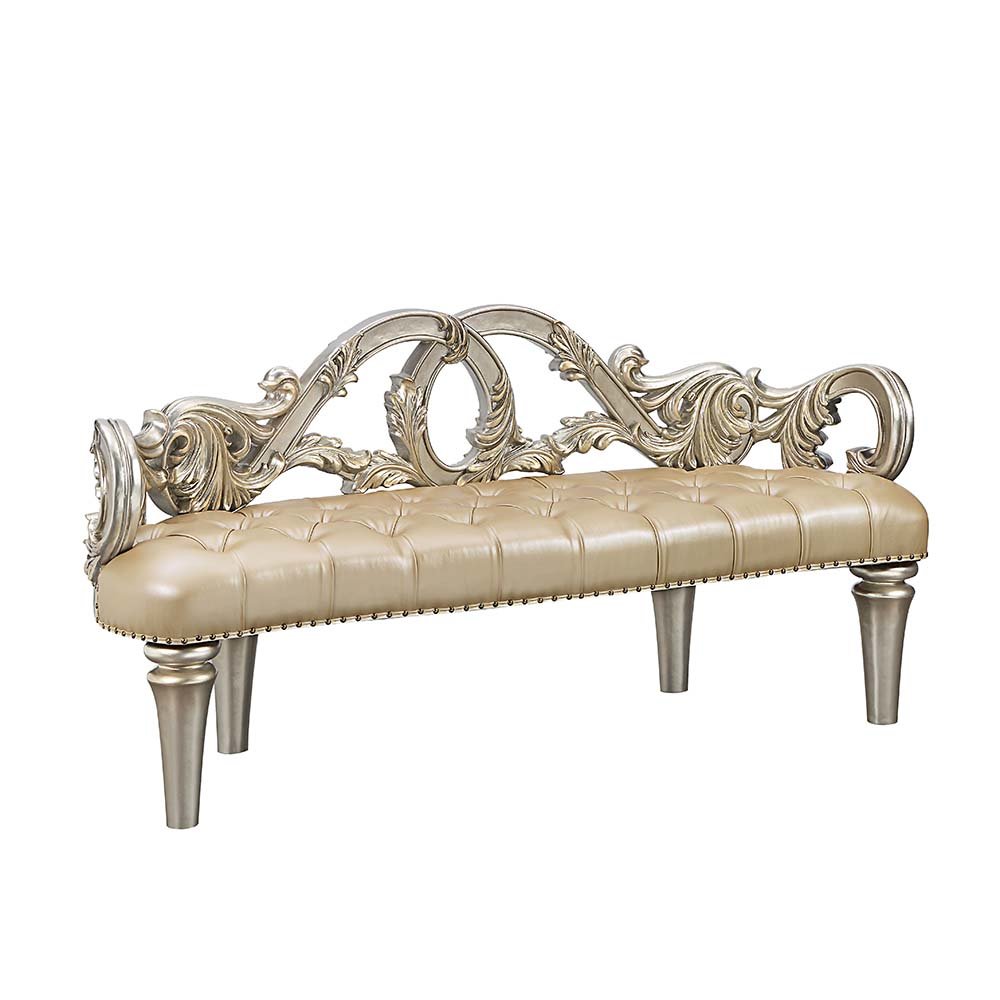 Danae Bench, Leatherette, Champagne & Gold