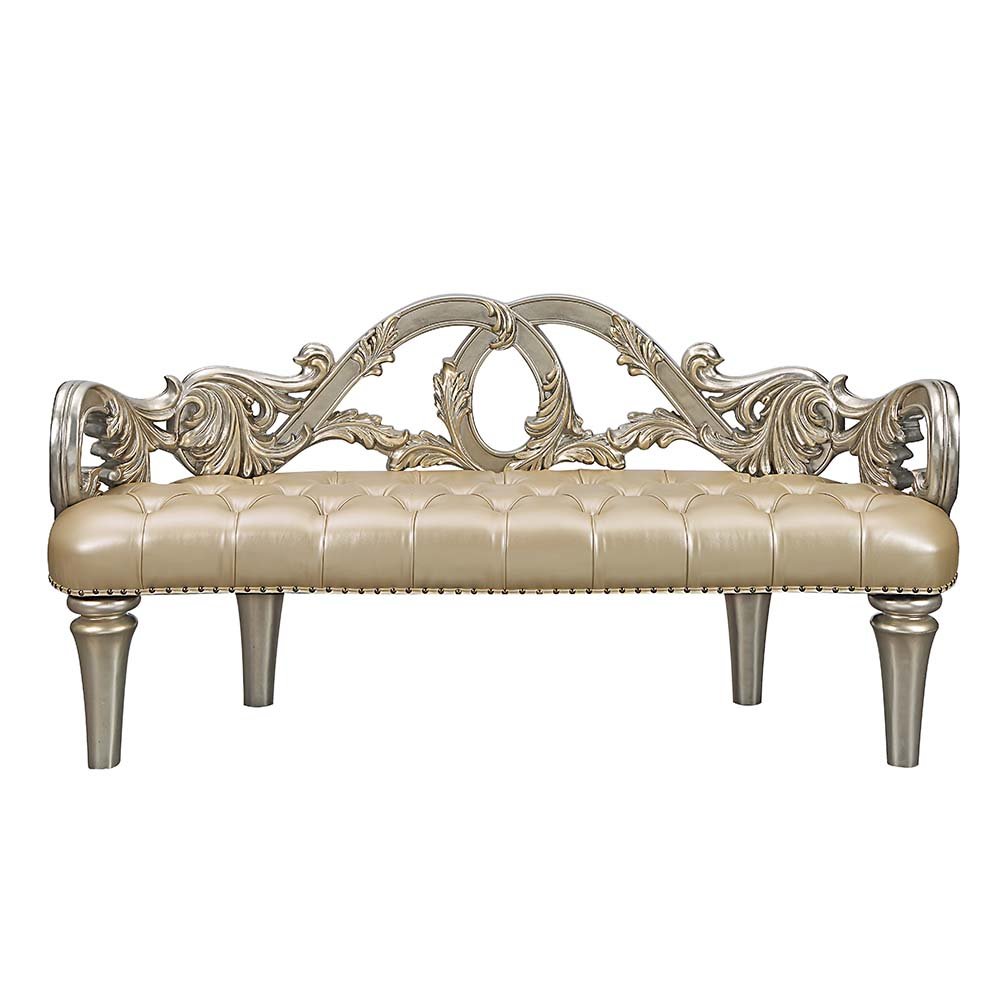 Danae Bench, Leatherette, Champagne & Gold