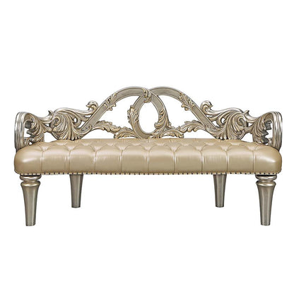 Danae Bench, Leatherette, Champagne & Gold