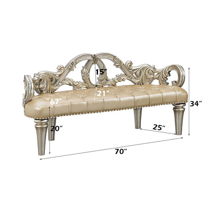 Danae Bench, Leatherette, Champagne & Gold