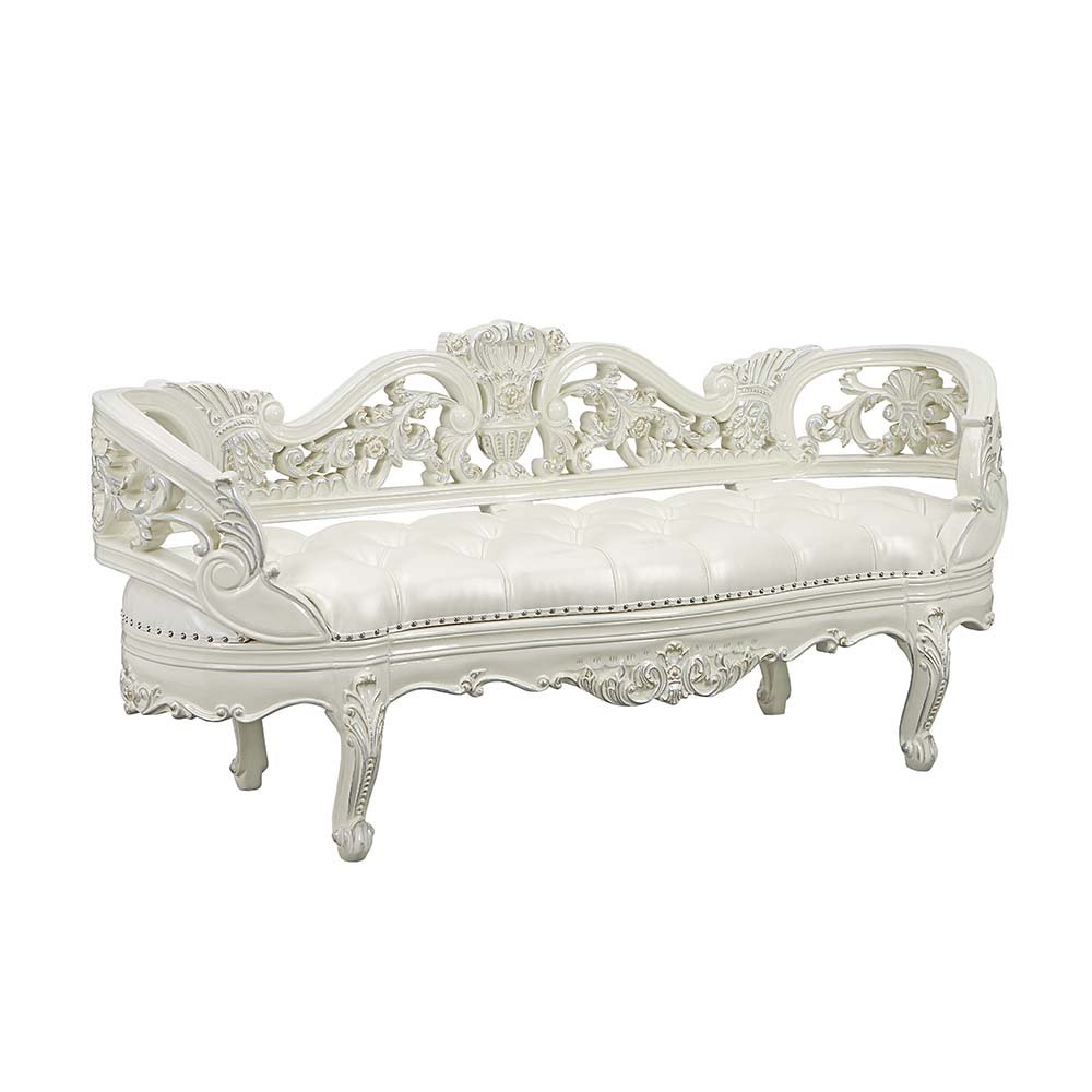 Adara Bench, Leatherette & Antique White