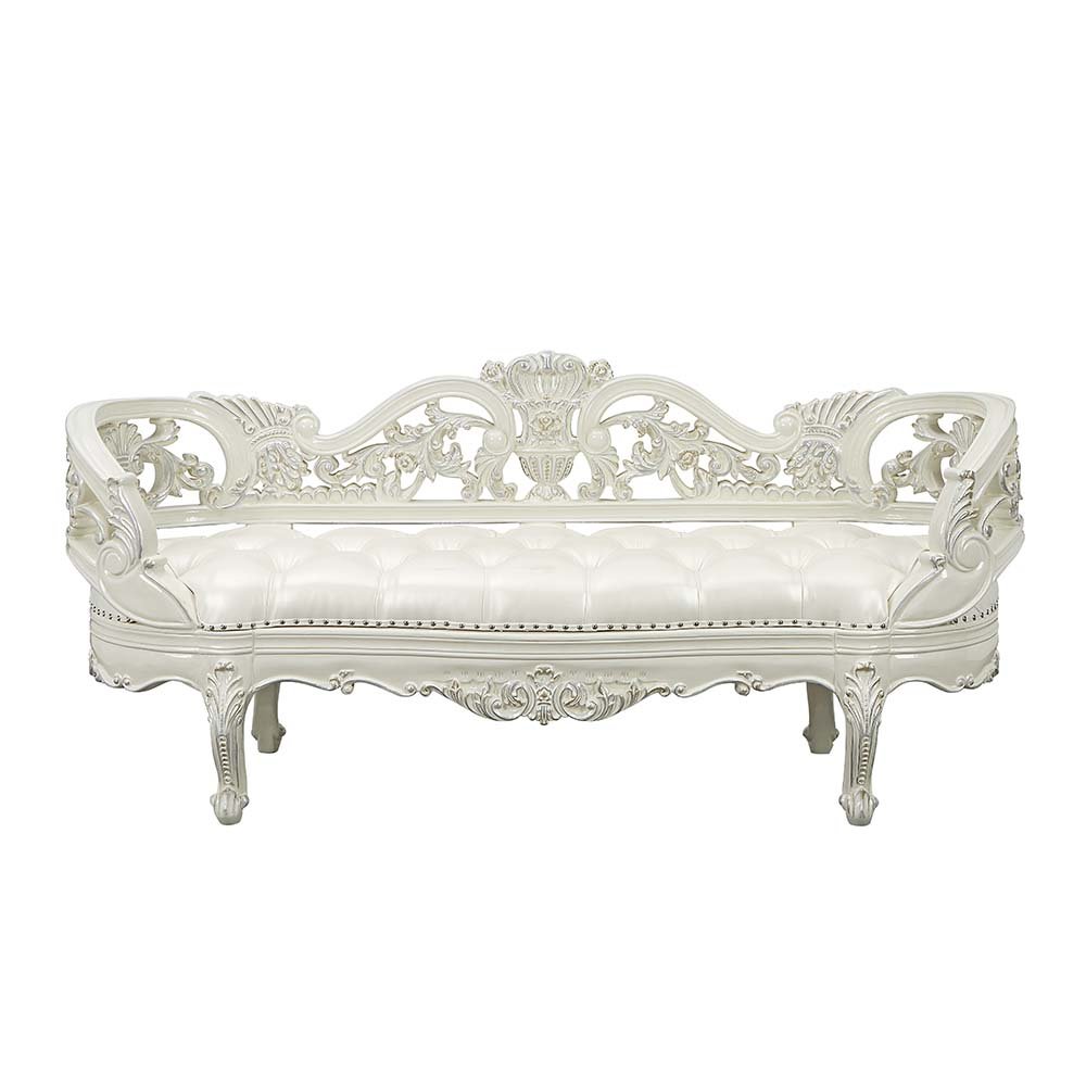 Adara Bench, Leatherette & Antique White