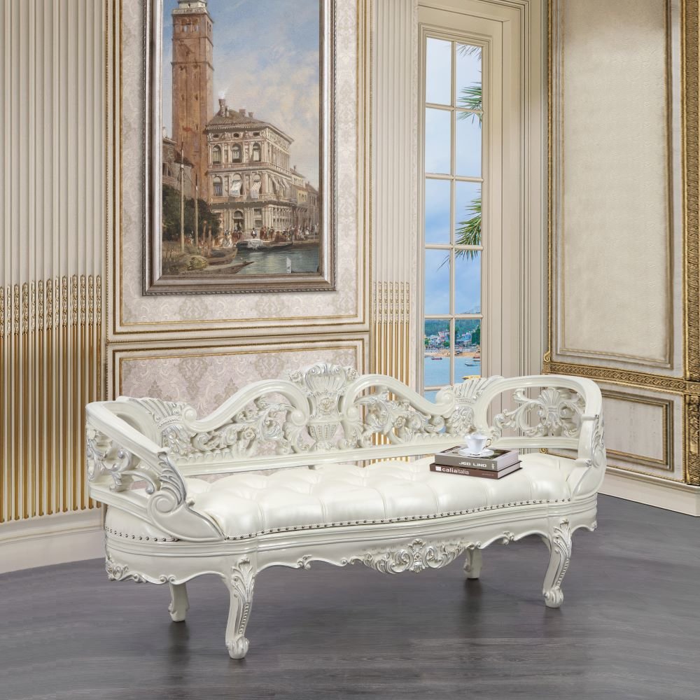 Adara Bench, Leatherette & Antique White