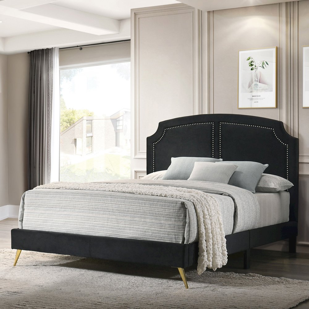 Zeena Eastern King Bed, Black Velvet