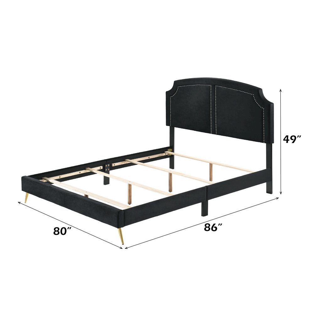 Zeena Eastern King Bed, Black Velvet