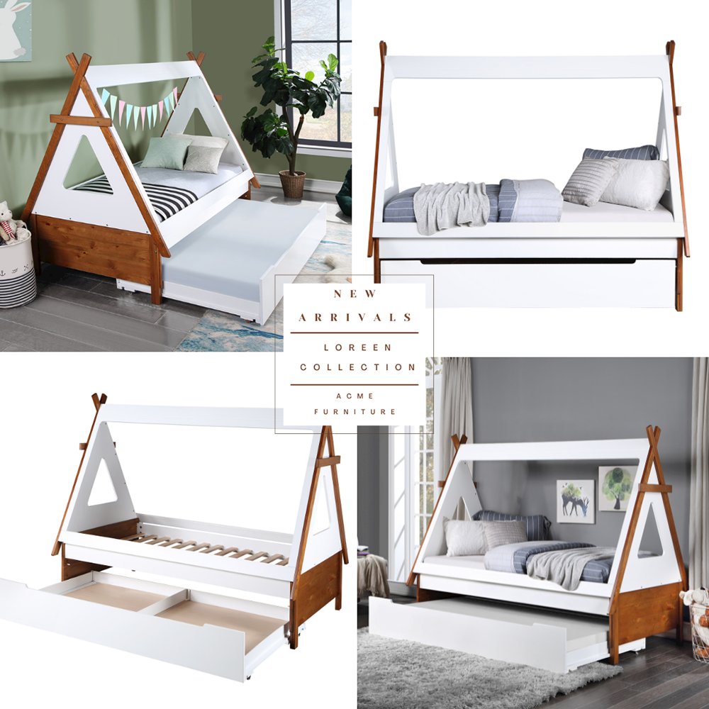 Loreen Twin Bed, Oak & White