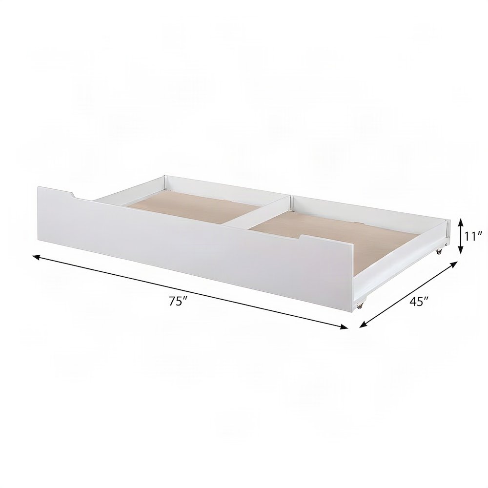 FurniFact Twin Trundle Bed with Wooden Slatted Pull-Out Frame, Oak & White