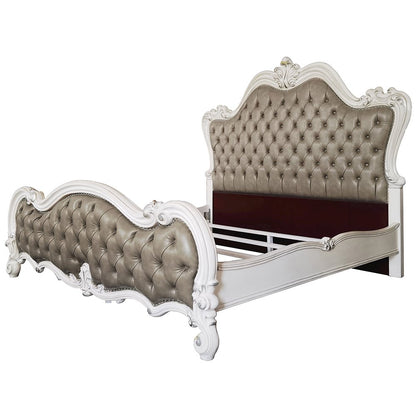 Versailles II Eastern King Bed, Vintage Gray Leatherette & Bone White