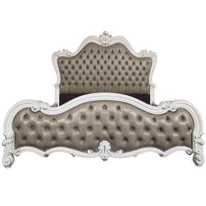 Versailles II Eastern King Bed, Vintage Gray Leatherette & Bone White