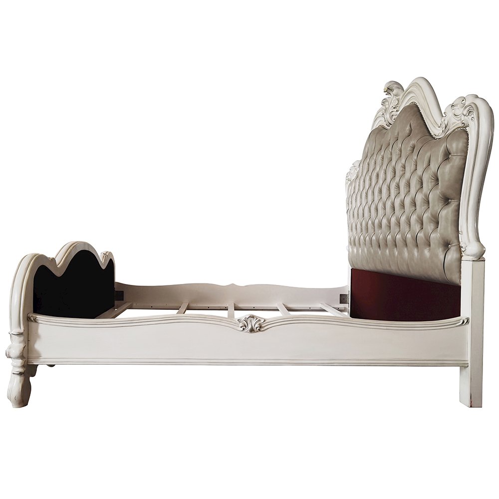 Versailles II Eastern King Bed, Vintage Gray Leatherette & Bone White