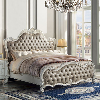 Versailles II Eastern King Bed, Vintage Gray Leatherette & Bone White