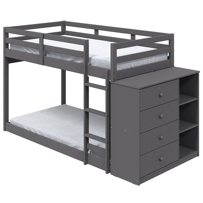 Gaston Bunk Bed (T/T) w/4 Drawers & 3 Compartments, Gray