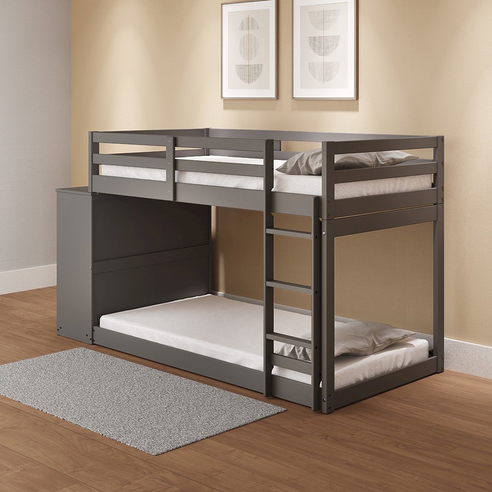 Gaston Bunk Bed (T/T) w/4 Drawers & 3 Compartments, Gray
