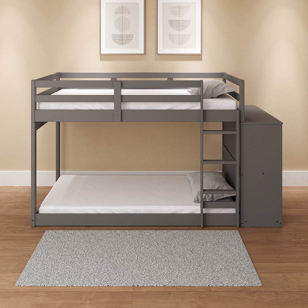 Gaston Bunk Bed (T/T) w/4 Drawers & 3 Compartments, Gray