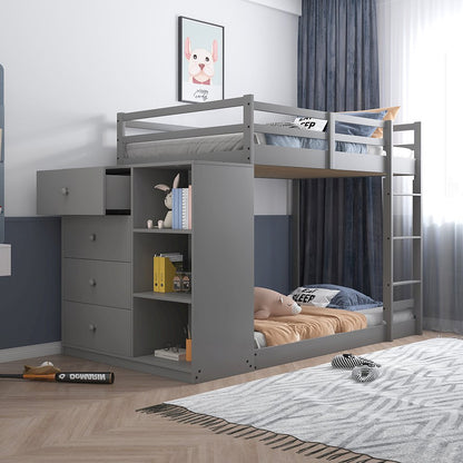 Gaston Bunk Bed (T/T) w/4 Drawers & 3 Compartments, Gray