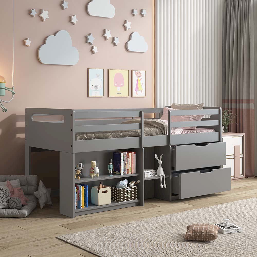 Fabiana Twin Loft Bed w/Storage, Gray