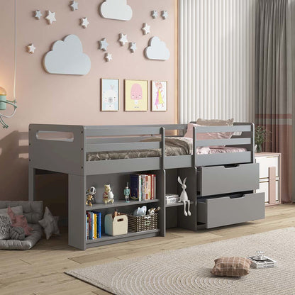 Fabiana Twin Loft Bed w/Storage, Gray