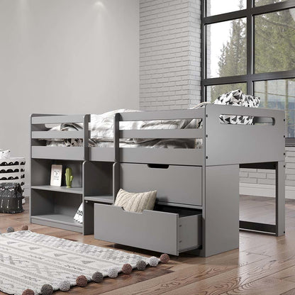 Fabiana Twin Loft Bed w/Storage, Gray