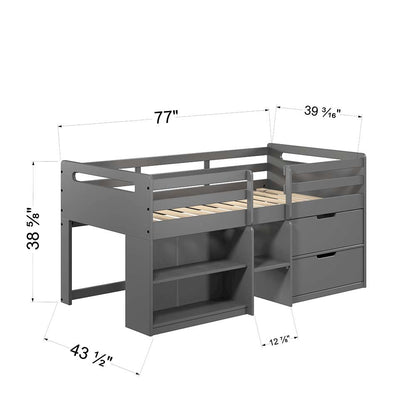 Fabiana Twin Loft Bed w/Storage, Gray