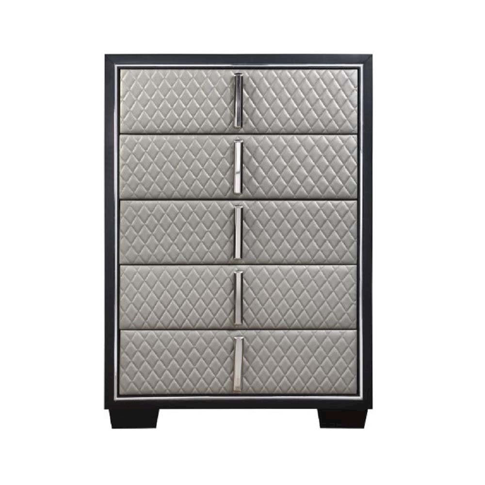 Nicola Chest, Silver Leatherette & Black