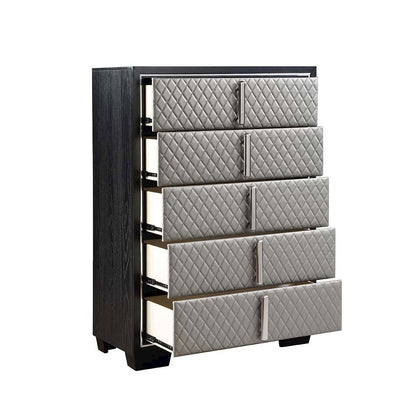 Nicola Chest, Silver Leatherette & Black