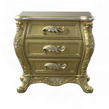 Transitional Resin Nightstand with Cabriole Legs, 3-Drawer Bedside, Gold