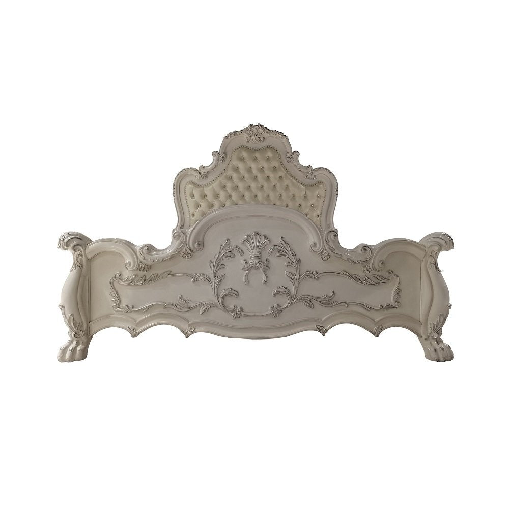 Dresden Eastern King Bed, Leatherette & Bone White
