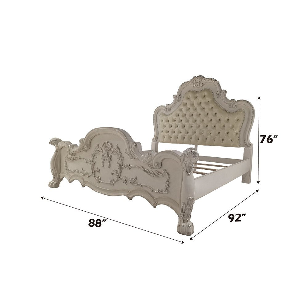 Dresden Eastern King Bed, Leatherette & Bone White