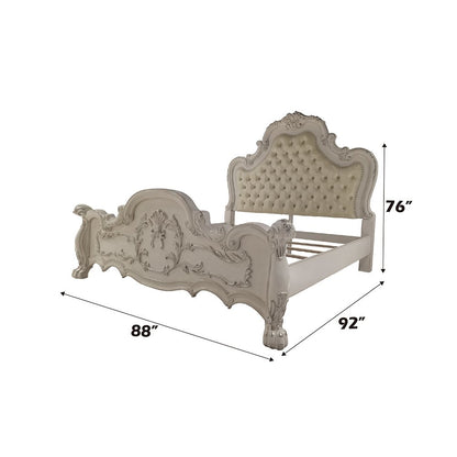 Dresden Eastern King Bed, Leatherette & Bone White