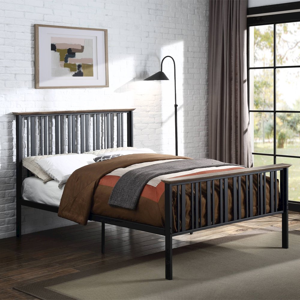 Zudora Full Bed, Antique Oak & Black