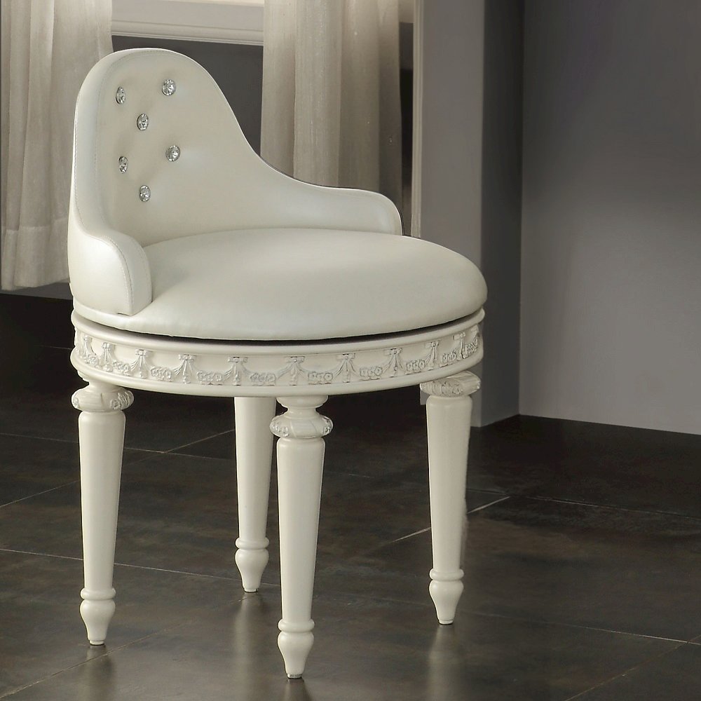 Dorothy Chair w/Swivel, Pearl White Leatherette & Ivory
