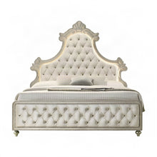 Velvet Upholstered Contemporary Platform Bed with, Beige Velvet, Eastern King