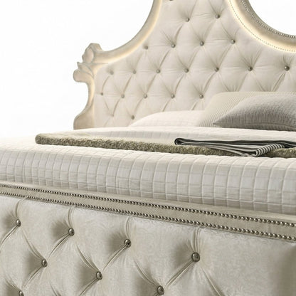 Velvet Upholstered Contemporary Platform Bed with, Beige Velvet, Eastern King