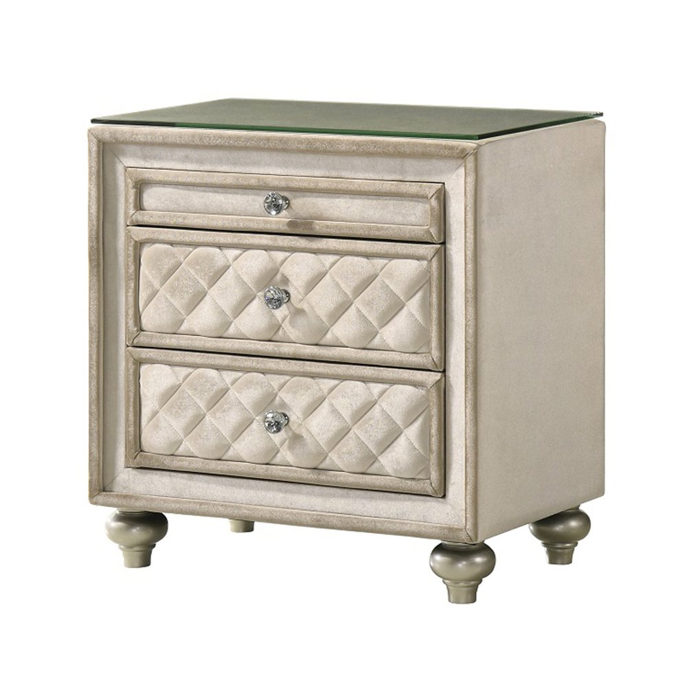 Lucienne Nightstand, Beige Velvet