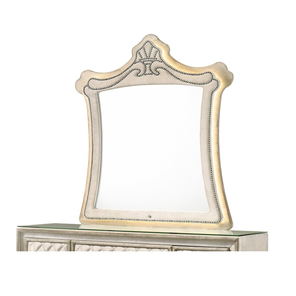 Lucienne Mirror w/LED, Beige Velvet